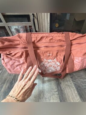 Gonex Rust Coral Canvas Travel Duffel with Mandala Print